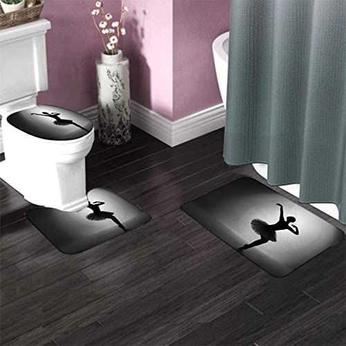 Badezimmerteppich-Set, 3-teilig, tanzende Ballerina-Silhouette im Dunkeln, waschbarer Badteppich, rutschfest, mit Rückenpolster, Konturteppich und Toilettendeckelbezug – Bild 4