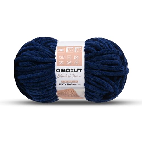 Image of Navy Blue Chunky Chenille Yarn for Crocheting, Soft Baby Blanket Yarn, Chunky Knit Blanket Crochet Yarn, #7 Super Bulky, 3.5 oz /54.6 yds Fluffy Velvet Amigurumi Yarn