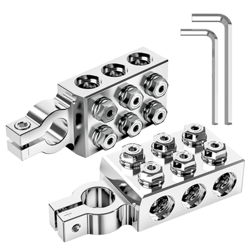 TOPDC 12-Way Battery Terminal Connector for Lead Acid, 8AWG up to 4/0(XL) AWG, +/- Pair) for SAE/DIN/EN Tapered Top Post A12 - 8 up to 4/0(XL) AWG
