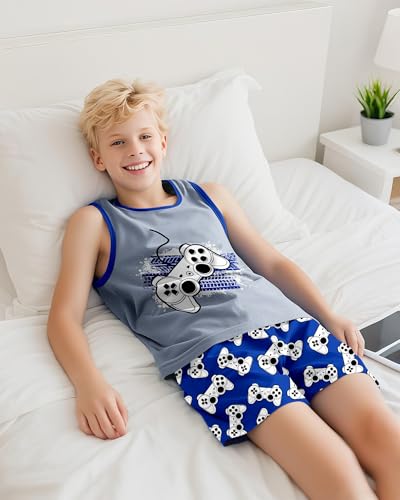 Fiodrimy Boys Summer Pajamas Set Cozy 2-Piece Pajama for Big Boys Tank Top & Shorts Sleepwear PJS Kid Cloth Size 8-164