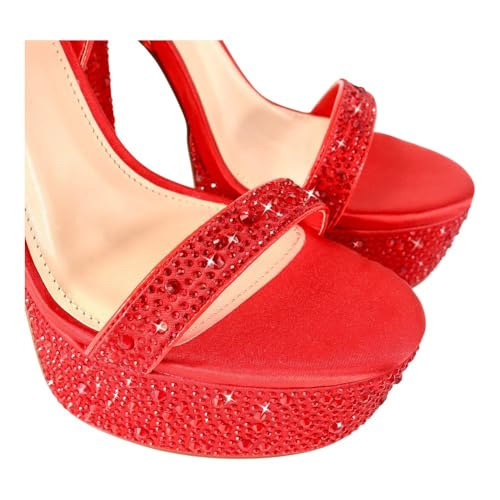 Liliana Womens Rhinestones Ankle Strap Chunky High Heels Sandals3