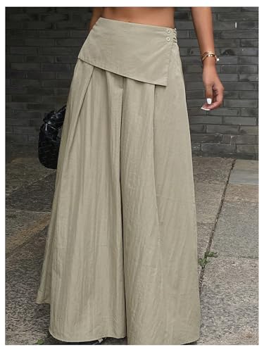 GORGLITTER Women's Pleated Flowy Long Skirts High Waist Button Front Maxi Skirt4