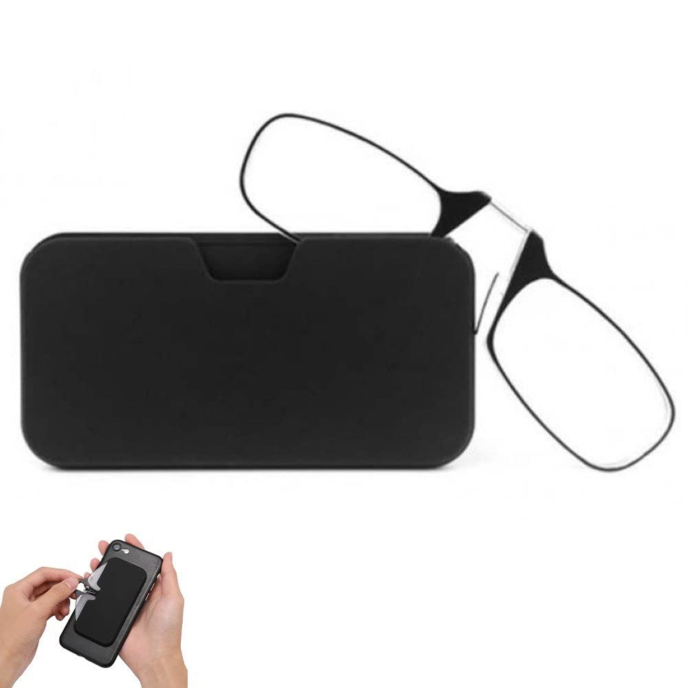 Nose Pinching Armless Glasses for Men Women No Temple Slim Pocket Readers Ultra Thin with Mini Portable Case