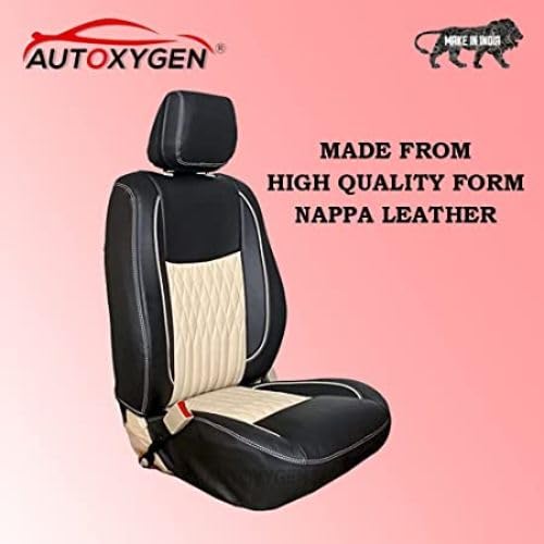 Image of AUTOXYGEN Car PU Leather Luxury seat Cover Front & Rear Accessories for Swift Dzire Till 2016 (Black & Beige, 1015)