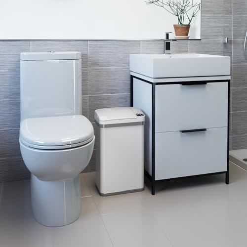 Image of iTouchless 4 Gallon /15 Liter Sensor Trash Can with Odor Filter and Fragrance Touchless Automatic Stainless Steel Waste Bin, Perfect for Office and Bathroom, Pearl White