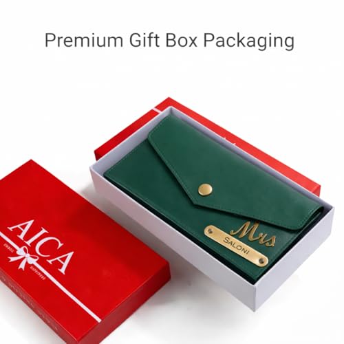 Image of AICA Personalised Name & Charm Leather Womens Wallet (H525Darkgreen)