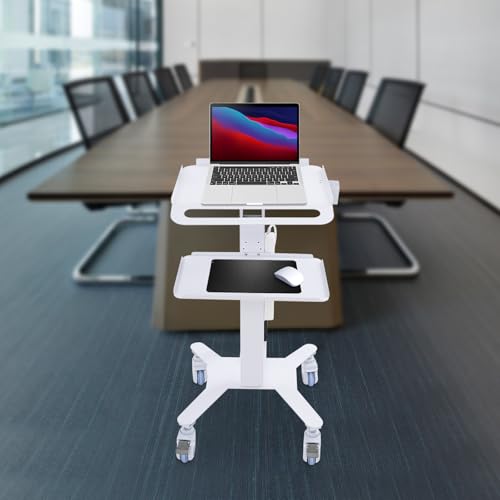 image for njxbrek Medical Laptop Workstation Trolley Cart with Wheels, Height Ad