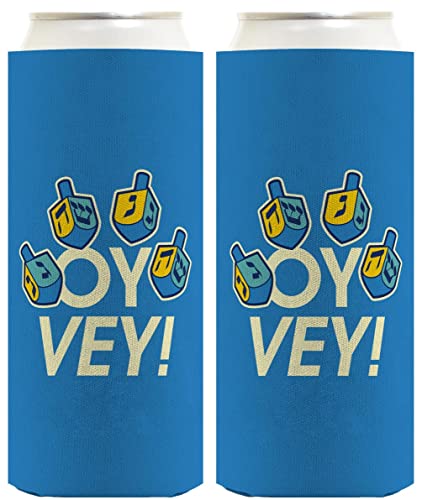 Hanukkah Dreidel Oy Vey Hanukkah Dreidel 2-Pack Ultra Slim Can Coolies Blue