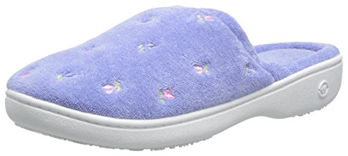 isotoner Women's Signature Terry Floral Embroidered Clog Slipper, Periwinkle, 8.5-9