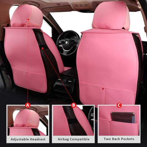 Image of MIROZO Front Seat Covers Pink,Leather Car Seat Covers Waterproof Seat Cover,Automotive Seat Covers Universal Car Seat Protector Seat Cushion for Sedan, Truck and SUV (2PCS Front, Pink)