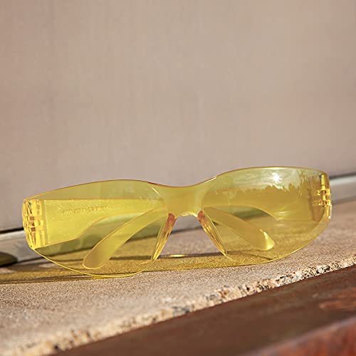 Image of BISON LIFE Yellow Safety Glasses for Men & Women, Bulk ANSI Z87.1, 144 Pack | Scratch & Impact Resistant Wraparound Safety Goggles, UV Protection Eyewear for Work, Construction, Lab, Industrial