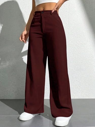 Image of Toochki Trousers for Woman Pants Women's Formal Office Korean | Beige Black Track Pant | Straight | Cotton Spandex Stretchable Trouser | High-Waisted Bottom Wear