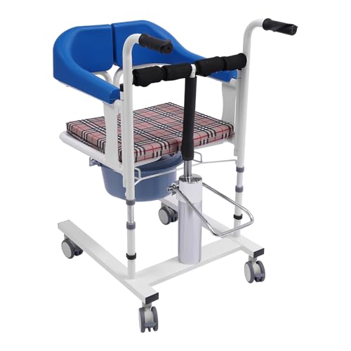 vinnyooc Silla de inodoro para personas mayores con ruedas, elevador hidráulico para pacientes, silla de ruedas para el hogar, silla de ruedas de transporte, altura ajustable