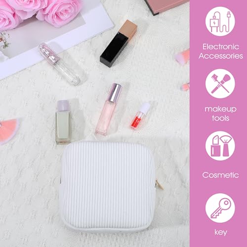Image of Xinjoduz 1 PCS Menstrual Bags for Teen Girls, Mini Corduroy Travel Period Bag for Sanitary Napkin Storage Portable Makeup Pouch with Zipper Feminine Pad Bags Tampon Holder for Women Purse(White)
