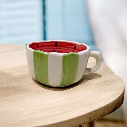 Image of Watermelon Ceramic Coffee Mug | Cute Fruit Design Tea Cup with Handle | Aesthetic Handmade Mug | Microwave & Dishwasher Safe | Gift for Girls, Friends & Summer Drinkware