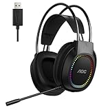 AOC Wired Gaming Headset with Mic, USB Gaming Headphone with Stereo Sound for PC/Laptop/PS4/PS5, 50mm Drivers RGB Corded Headphones for Game/Work/Music, ACG2500