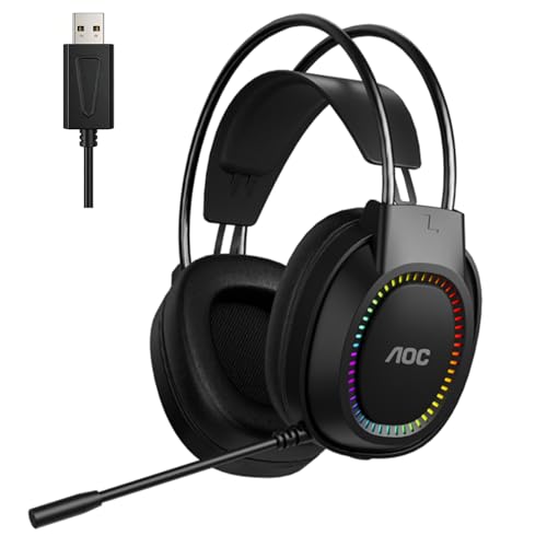 AOC Wired Gaming Headset with Mic, USB Gaming Headphone with Stereo So