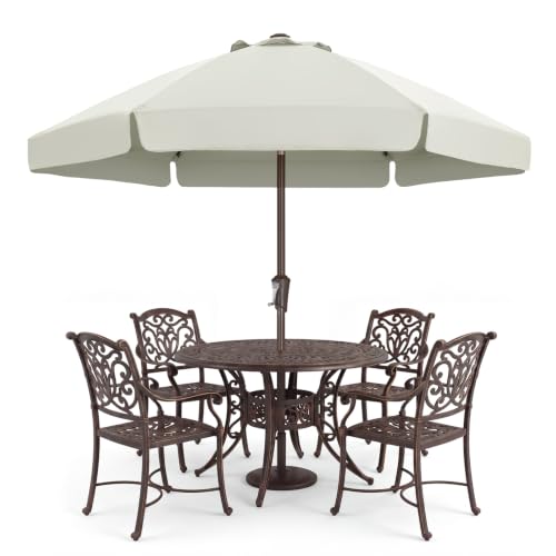 Image of ABCCANOPY 7.5ft Scalloped Patio Umbrella, Outdoor Table Umbrella with Tilt and Crank, Fiberglass Ribs Deck Umbrella for Patio, Pool, Garden, Picnic (Light Beige)