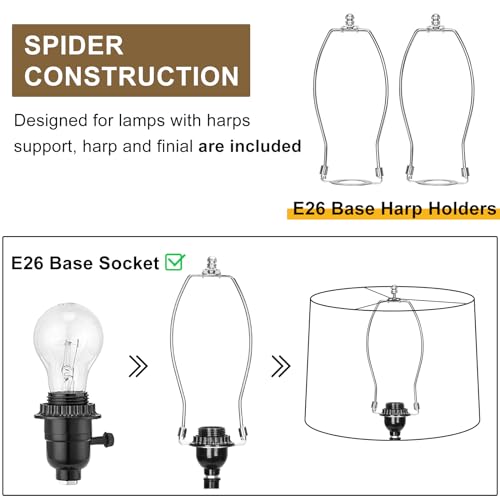 Image of Drum Lampshades Set of 2, Fabric Lampshades for Table Lamps Floor Lamps, Medium Lampshades 11.6 inch Top x 12.6 inch Bottom x 9.8 inch High, Easy Assembly Shades Replacement, Natural Linen Hand Crafted (Spider)