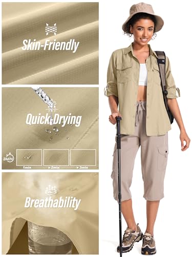 Women's UPF 50 UV Sun Protection Long Sleeve Safari Shirts Quick Dry Hiking Travel Fishing Outdoor Cool Shirts3