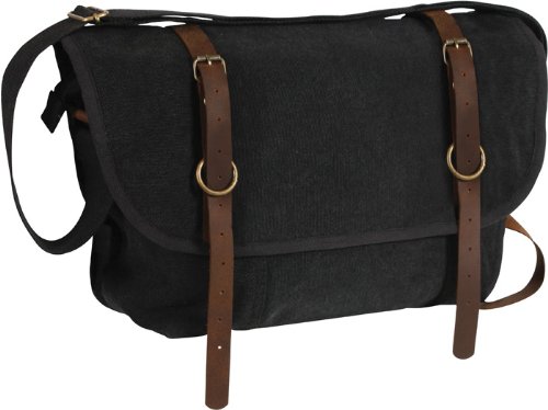 Rothco Vintage Canvas Explorer Crossbody Shoulder Bag with Leather Accents,Black