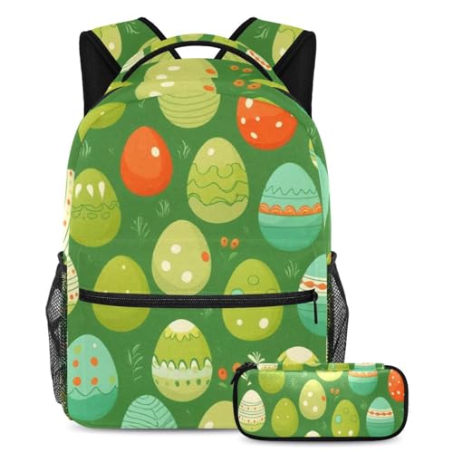 Cartable 2 pièces sac à dos scolaire et trousse à crayons enfants ado vert