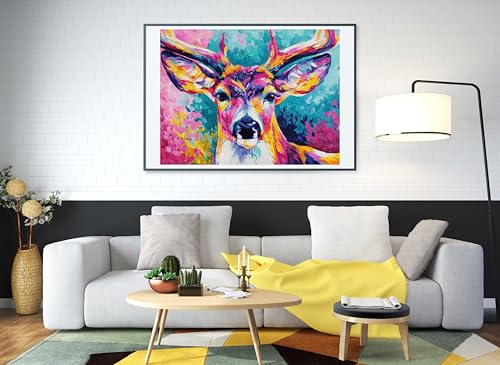 Image of Moohue DIY Counted Stamped Cross Stitch Kits for Adults Colorful Deer Animal 14 Count Cross Stitch Patterns Printed (Animal Deer)