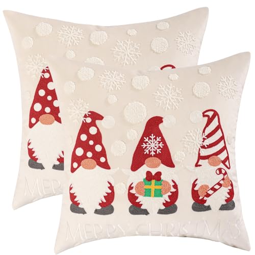 Tosleo Christmas Throw Pillow Cover 18x18 inch Set of 2 Beige Gnome