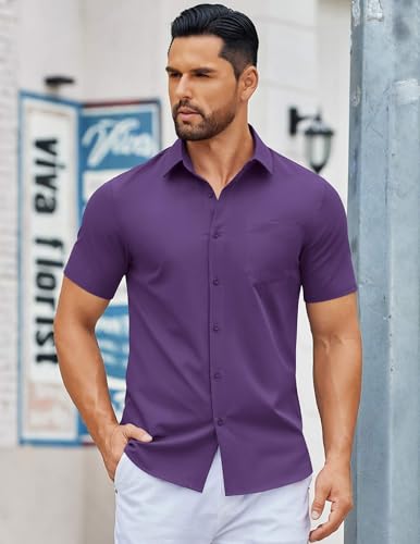 COOFANDY Men's Button Down Shirts Short Sleeve Casual Dress Shirts Untucked Summer Shirt with Pocket2