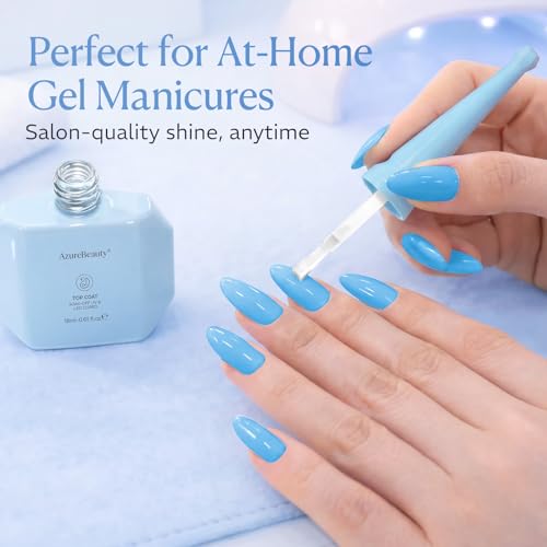 Image of AZUREBEAUTY 18ml Light White Gel Top Coat No Wipe High Gloss, Clear Top Coat Long Lasting Shine Finish Soak Off UV LED Nail Lamp
