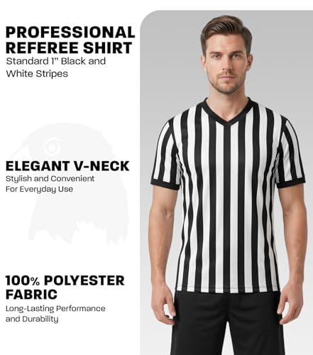 Exxact Sports Referee Shirt Men - Athletic Fit Basketball Referee Shirt for Sports & Costumes, Comes in V-Neck & Quarter-Zip Styles (AL, V-Neck) Black/White - Thumbnail 2