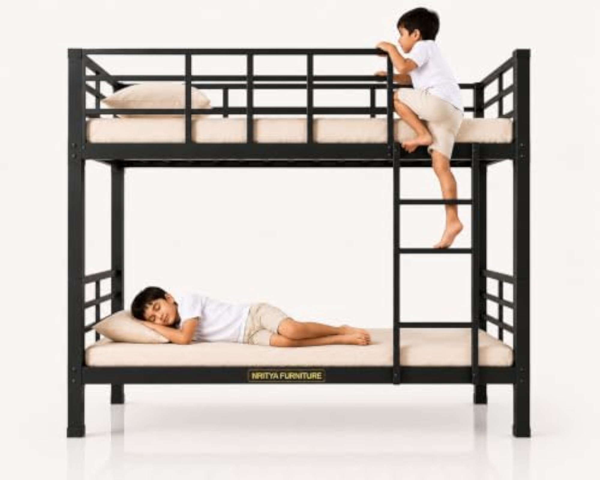 Sturdy Metal Bunk Bed for Adults and Kids, Twin Over Twin Space Saving Design