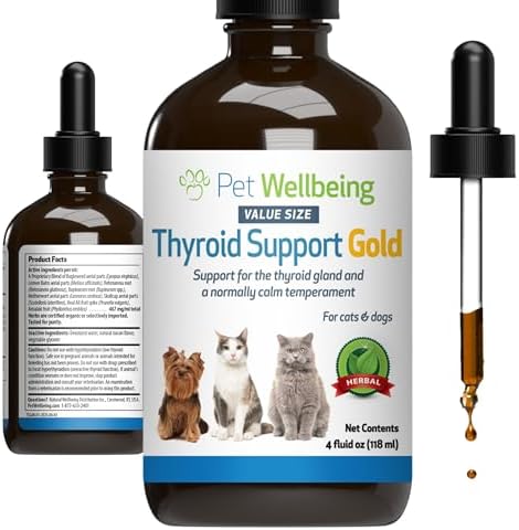 Pet Wellbeing – Thyroid Support Gold Value Size for Dogs & Cats – Natural Support for Thyroid Gland and Normal Calm Temperament in Pets – 4oz (118ml)