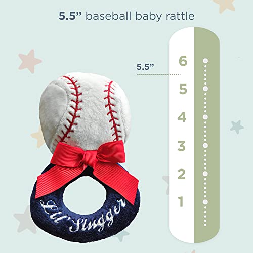 Bearington Baby Collection Lil’ Slugger Rattle: 5.5” Plush Baseball Rattle And Ring Shaker Toy, In Colors Of Red, White & Blue; Sensory Stimulation For Infants, Makes A Great Baby Shower Gift #TOP5