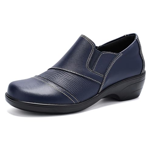 Ysekloiy Loafers for Women Slip-on Dressy Leather Comfortable Casual Loafer Shoes with Arch Support Business Work Office Flats Navy US 9.5