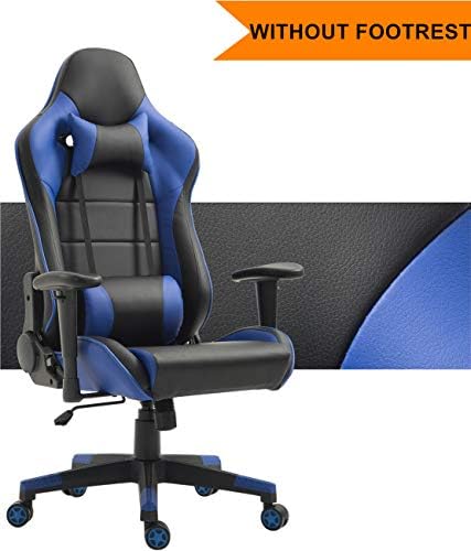 Computer Gaming Chair High Back Ergonomic Racing Chair with Footrest Adjustable Height Swivel Office Chair with Headrest Lumbar Support (Black/Blue)