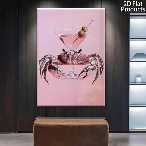 Affiche crabe martini impression sur toile d'art rétro rose - 3