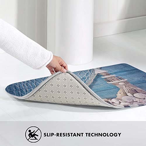 Lighthouse Kitchen Rug Sets 3 Piece Seashell Fishing Net Starfish Ocean Beach Nautical Coastal Farmhouse Marine Blue Floor Mats Washable Doormat Anti Fatigue Non-Slip Bedroom Runner Rugs Area Carpet #TOP4