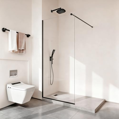 VEVOR Mampara de Ducha Fija de 86,4 x 187 cm, Semimarco, para Baño, de Cristal Templado Transparente de 8 mm de Grosor, con Junta Inferior y Herrajes, Transparente y Duradero para el Uso Diario