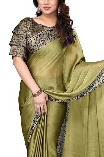 Image of MIRCHI FASHION Saree for Woman Chiffon Georgette Solid with Contrast Border | Lightweight Daily Wear Women's Sari and Printed Blouse Piece