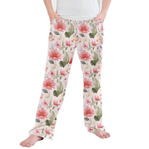 Floral Garden Flower Butterfly Long Pajama Pants Elastic Waist PJ Bottoms with Pockets S A110238