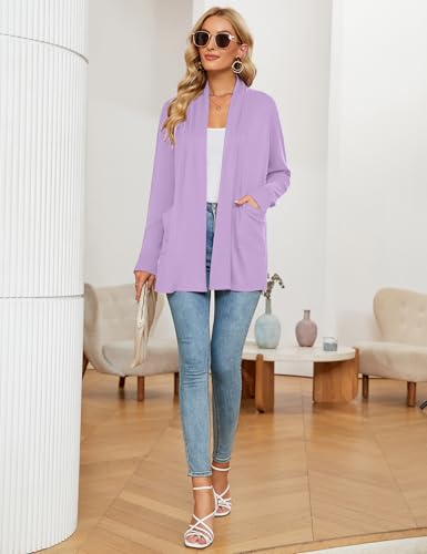 Image of Micoson Women's Long Sleeve Open Front Cardigan Casual Loose Lightweight Cardigans with Pockets