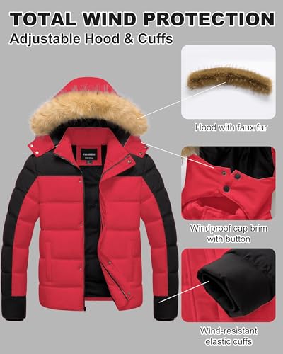 Image of Men's Puffer Jacket Winter Coat Puffy Parka with Fur Hood Waterproof & Windproof Shell Fleece lining 4 Pockets
