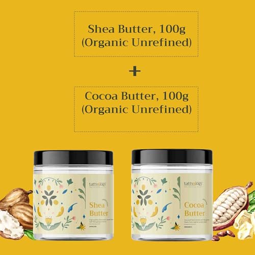 Image of Tattvalogy 100% Pure Shea Butter & Cocoa Body Butter Combo | Unrefined, Raw & Natural Skin & Hair Moisturizer | For Dry Skin, Stretch Marks, Chapped Lips & Hair Nourishment (100g Each)
