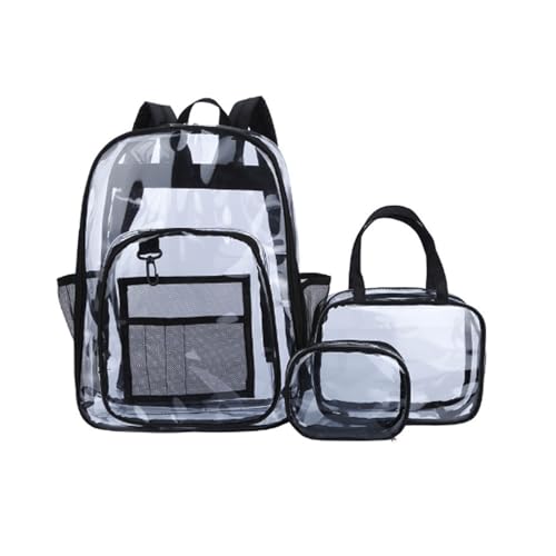 Clear Backpack Heavy Duty for Women Men See Through Transparent Backpacks Stadium Approved for Work Concerts (Black 3 PCS)