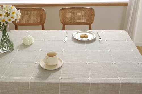 Image of Laolitou Rustic Tablecloth Fabric with Tassel - Waterproof Tablecloths for Rectangle Tables Wrinkle Free Oil Outdoor Table Cover for Plaid Table Cloths Light Brown Plaids Rectangle,55''x 86''