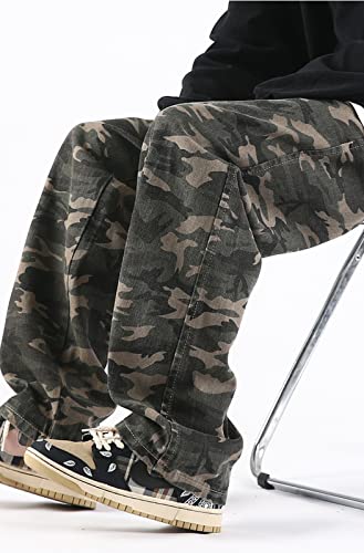 Mens Patchwork Jeans Baggy High Waisted Straight Wide Leg Y2k Loose Camo Jeans Streetwear Denim Pants for Teen Boys2