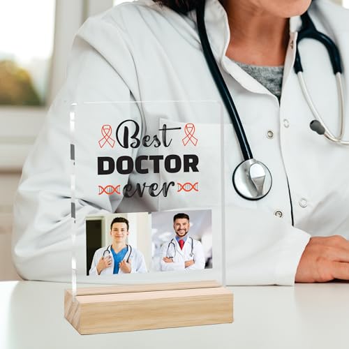 Image of Giftplease Best Doctor Photo Plaque with Wooden Stand | Personalised Gift for Doctors | Thank You Gift for Medical Professionals | Home Office Table Decor |Appreciation Frame for Doctor DCT 04