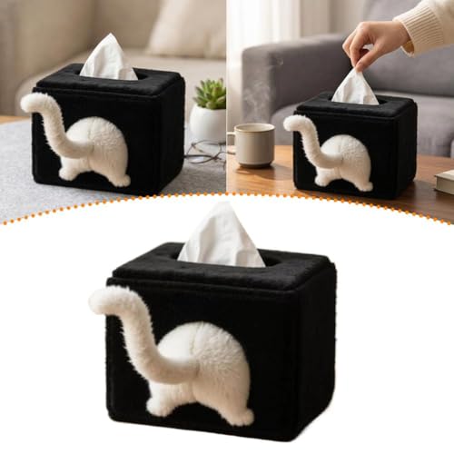 Shnmersy ふわふわティッシュケース ぬいぐるみ 愛らしい猫のお尻型 ティッシュボックスカバー かわいい しっぽ 子猫 クリエイティブなティッシ ュホルダー ナプキンボックス インテリア バスルーム キッチン 洗面台 洗面所 車用 [並行輸入品] [4]
