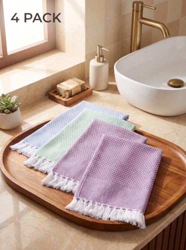 Image of RAMRAJ Pack of 4 100% Cotton Multicolor Signature Checked Bath Towel(Multicolor;OS)|Towel Size:75x150cm